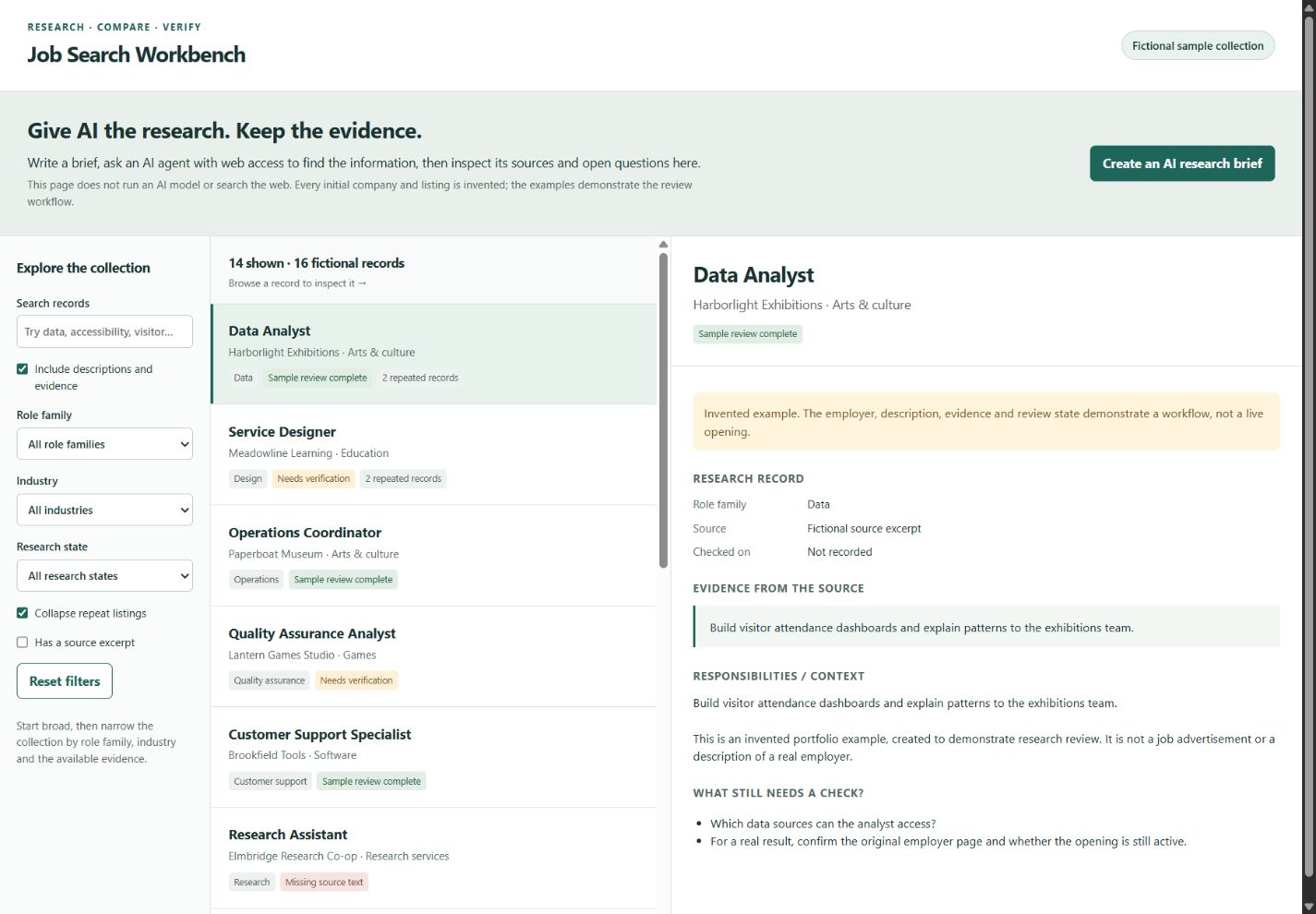 Job Listing Research with fictional listings, selected evidence and open questions
